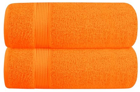 GLAMBURG Baumwolle 2er-Pack Oversized Badetuch-Set 70 x 140 cm, große Badetücher, Ultra saugfähig, kompaktes und leichtes Handtuch — Orange