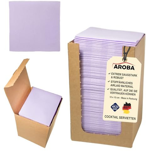 1500 Aroba Airlaid Cocktail Servietten Stoffähnlich Dessert Serviette 20x20 cm 1/4 Falz Hochwertig|21 Farben|Hochzeit Geburtstag Bar Caffee Disco Hotel Catering Party Lila