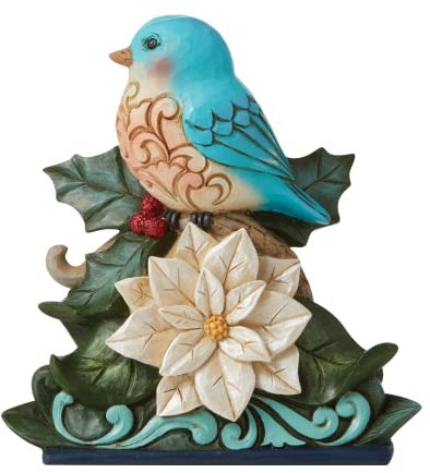 Enesco Jim Shore Heartwood Creek Winter Wonderland Bluebird mit Weihnachtsstern, festlich, gefiedert, 14 cm, Mehrfarbig