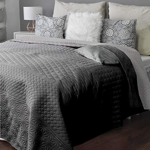 HOMELEVEL Tagesdecke Bett & Sofaüberwurf Bettüberwurf Sofa Tages Decken Betthusse XXL Decke Überwurf (240cm x 260cm, Hellgrau/Dunkelgrau gemustert)
