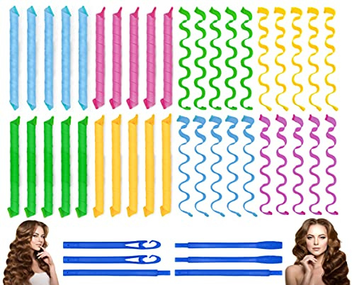 Lockenwickler, hitzefreie Wellen- und Spiral-Lockenformer, zwei Stile (55,9 cm) mit 6 Styling-Haken, magische Lockenwickler, keine Hitzeschäden, für Damen und Kinder, mittellanges und langes Haar