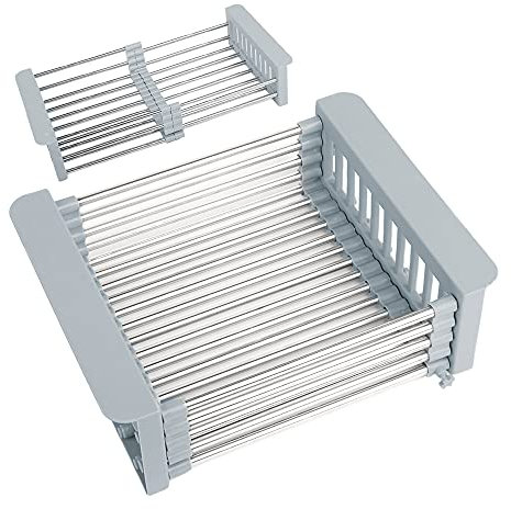 Escurridor Retráctil de Cocina, ZoneYan Cestas de Secado de Platos, Rejilla para Fregadero Retráctil Inoxidable, Escurridor de Fregadero Extensible Organizador, para Frutas y Verduras