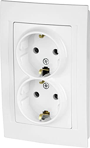 Enchufe doble empotrable, todo en uno, serie M1, blanco puro