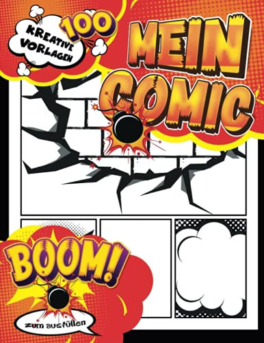 Comic Zeichnen Üben: Ein kreatives leeres Anime-Skizzenbuch zum Zeichnen | 100 Layouts mit Sprechblasen und Speedline-Effekten