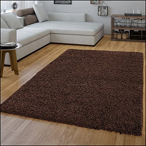 Wohnzimmer Teppich Hochflor Langflor Shaggy Soft Unifarben Modern Einfarbiges Design, Farbe: Braun, Größe:60x100 cm