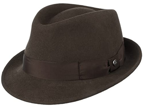 LIERYS Classic Wool Trilby Damen/Herren - Hut aus Wollfilz - Outdoorhut wasserabweisend - Regenhut Packable (knautschbar) - Filzhut Fedora Sommer/Winter braun S (54-55 cm)