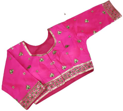 Ethnic Closet Chemisier sari pour femme - Tissu de soie - Zari brodé indien ethnique Bollywood - Tunique choli, rose, 53