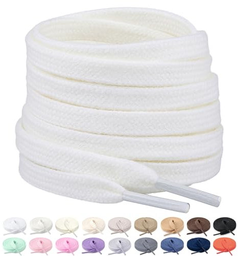 Stepace 2 paia Lacci Piatti in 100% Cotone (largi 8 mm) Stringhe per scarpe da ginnastica, scarpe da lavoro, scarpe sportive, scarpe da corsa Bianco sporco 100