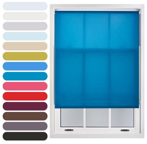 FURNISHED Daylight Roller Blind Trimmable Blinds Window Shade - Easy Install Non-blackout Fabric Complete Roller Blind Kit for Kitchen Living Room Bedroom, Teal, 125W x 165H cm