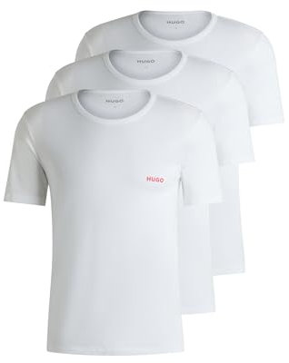 HUGO Mens T-Shirt RN Triplet P Three-Pack of Logo-Print Underwear T-Shirts in Cotton White