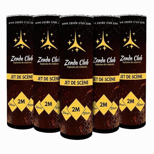 ZENDA CLUB® – Lot de 5 Jets de Scène Argentés – 2 Mètres / 20 Secondes – sans Déclencheur – Effets Lumineux Spectaculaires – Animation Professionnelle – Catégorie F1