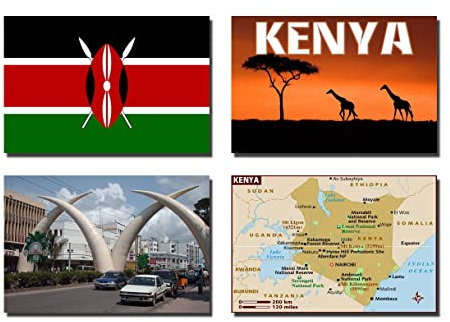 SET OF 4 KENYA FRIDGE MAGNETS - KENYA FLAG KENYA MAP KENYA ATTRACTIONS