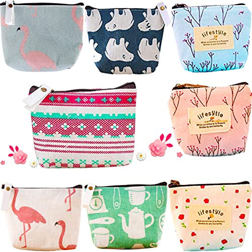 8 Stück Mini Geldbeutel Täschchen, Klein Mini Canvas Geldbörse mit Reißverschluss, Niedliche Leinwand Brieftasche, Schminktasche Münztaschen, Für Kosmetik-Schlüsselanhänger Münzen Geldkarten(8 Stile)
