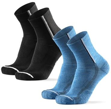 DANISH ENDURANCE Merino Fahrradsocken, Radsocken, Gepolstert, Atmungsaktiv, für Herren & Damen, 2 Paar, Mehrfarbig (1x Schwarz, 1x Blau), 39-42