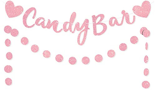 qingmeng Candy Bar Schild Rosegold, Candy Bar Deko, Candybar Girlanden, Candybar Zubehör Set, Candybar Hochzeit Banner, Glitter Candybar für Geburtstage, Hochzeiten, Gartenfeste, Party Feiern