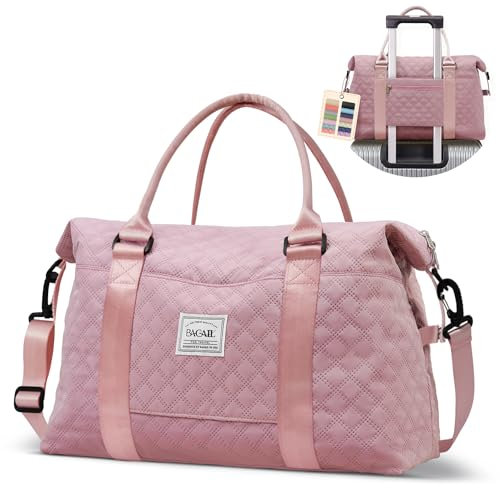 BAGAIL Bolsa de lona de viaje, bolsa de lona grande para viajes con funda de equipaje y correa de hombro, bolsa de transporte plegable para gimnasio, deportes, bolsa de lona impermeable para fin de