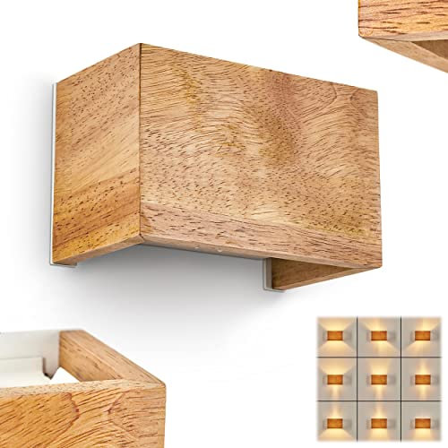 HOFSTEIN Wandleuchte Badajoz, Moderne Wandlampe aus Holz/Metall in Natur/Weiß, Indirekte Beleuchtung, eckige Leuchte mit verschiedenen Up & Down Lichteffekten im skandinavischen Design, 1-flammig G9