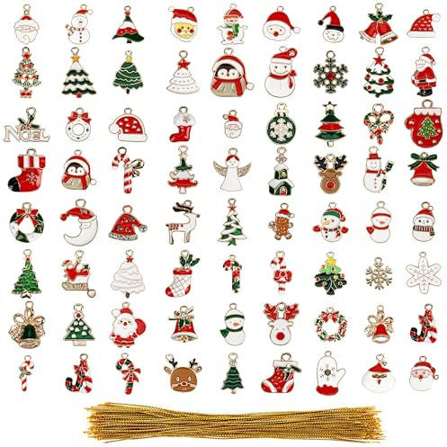 Belle Vous Pack de 72 Figuras Navidad Pequeñas para Colgar en el Árbol - Mini Decoracion Navidad de Aleación - Manualidad y Decorar - Incluye Muñeco de Nieve, Papá Noel, Copo de Nieve, Campana y Más