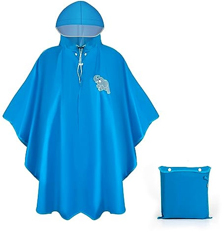 HOLEMZ Poncho Impermeabile Bambino Giacca Blu Mantella Pioggia Ragazzi Ragazze Leggera con Cappuccio Borse Portatile Riutilizzabile per Escursionismo Campeggio Viaggio Bicicletta