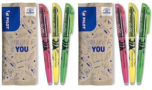 Pilot FriXion Light, Radierbarer Textmarker, 3er Set (Neongelb, Neonpink, Grün) (Packung mit 2)