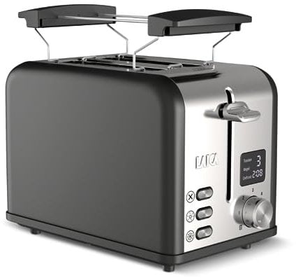 LAICA ISEO 2-Slice Digital Toaster with Raised and Extra-Large Independent Slots, Defrost and Reheat Functions, 6 Toasting Levels and Bagel Function