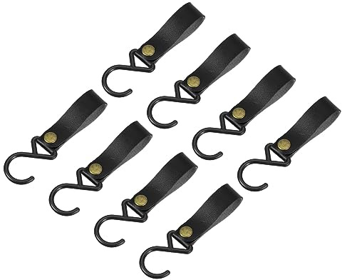 sourcing map Leather S Hooks, 8Pcs Camping Hook Hanger Multipurpose S-Shaped Hangers for Outdoor Picnic Hanging Pots Pans Utensils, Black