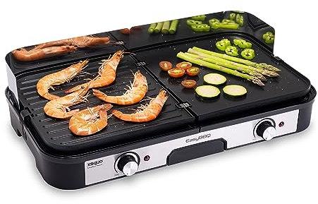 Plancha de asar eléctrica 2400W Teppanyaki - Antiadherente - Superficie mixta con plancha y grill - Gran superficie de cocinado - Dos termostatos independientes con hasta 270º