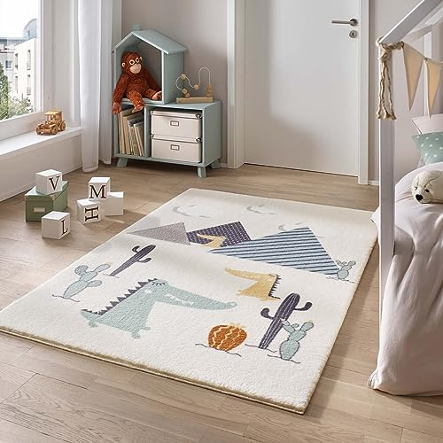 Taracarpet Teppich für das Kinderzimmer Kinderzimmerteppich und Jugendzimmerteppich Soft Kids kuschelig weich in verschiedenen Designs Dionoausflug 120x170 cm