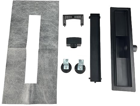 Edelstahl Duschrinne befliesbar 70cm und Siphon Komplettset Schwarz flach