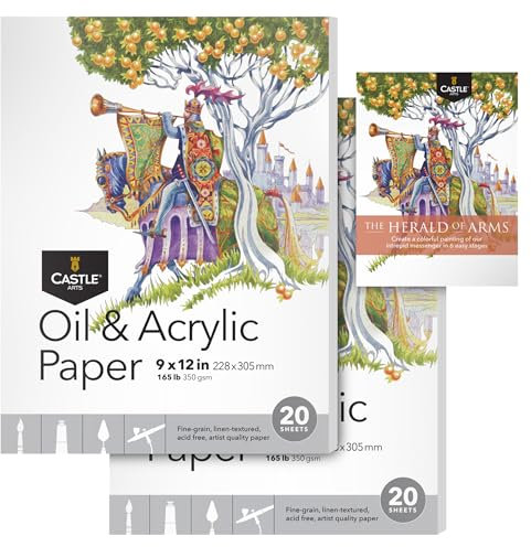 Castle Art Supplies Lot de 2 blocs de papier huile et acrylique 22,9 x 30,5 cm | 20 feuilles chacune | Épaisseur optimale (350 g/m²) Grain fin, texture lin, qualité artistique (22,9 x 30,5 cm, lot de