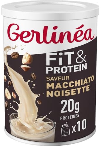 Gerlinéa Fit&Protein - Milk-shake Protéiné saveur Macchiato Noisette - Protéines Après le Sport - Whey Musculation Femme - Sans Sucres Ajoutés - 115Kcal / portion - 340 g (10 boissons)