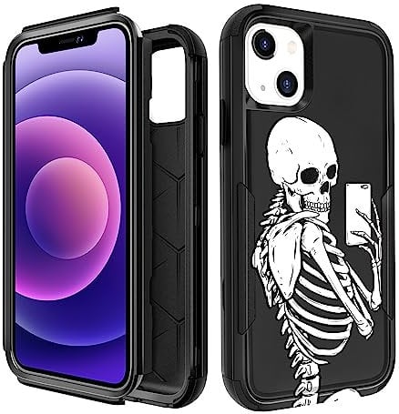 Pegmode for iPhone 13 Mini Phone Case - Heavy Duty Protective Designer Selfie Skeleton Cute Cartoon Hard Shockproof Bumper Cases for Apple iPhone 13 Mini for Girly Women Men Girls Boys Teens