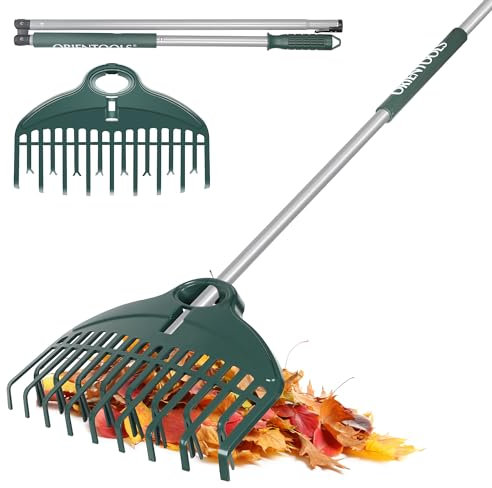 ORIENTOOLS Garten-Laubbesen – 43,2 cm Kopf, zweireihige Zinke, leichter Stahl und Polyester, faltbar