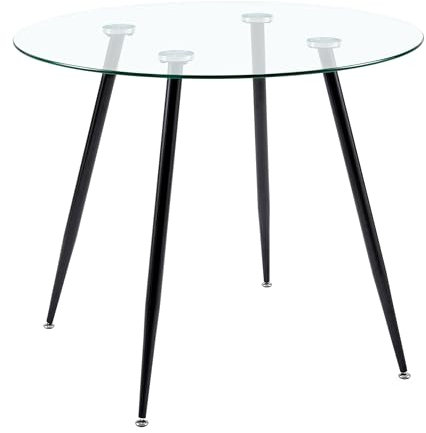 FURNITABLE | Mesa de comedor escandinava de cristal 80 cm – Patas de metal negro mate – También mesa baja minimalista