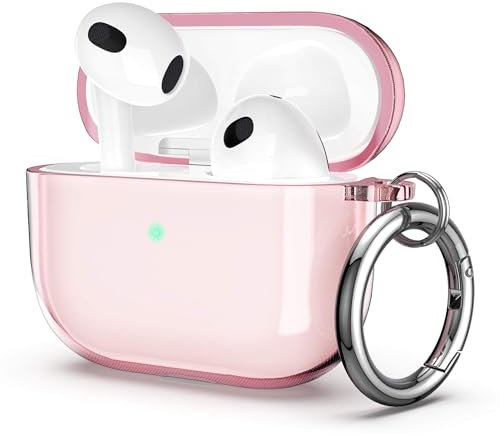 ULAK für Airpods 3 Hülle, Durchsichtig Stoßfest Hülle Dünn Schutzhülle mit Karabiner Transparent Ladecase für Apple AirPods 3 (LED an der Frontseite Sichtbar) - Rosa