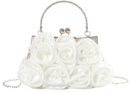 EVEOUT Elegante Satin Blume Abend Handtasche mit Kette für Damen Hochzeitstasche Braut Clutch Handtasche Geldbörsen