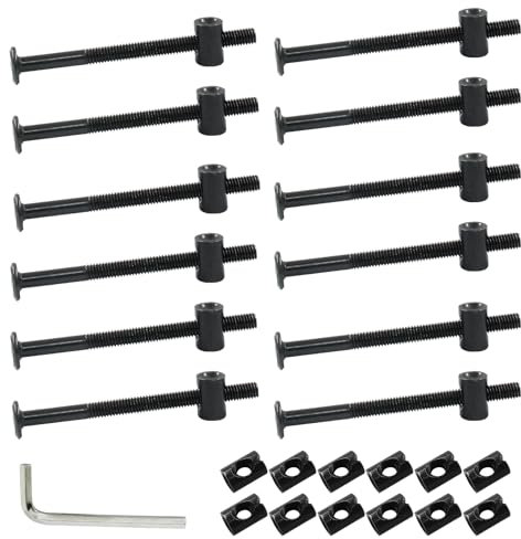 Biaungdo Tornillos hexagonales M6 x 80 mm para muebles, tuercas para muebles, cuna, cama de bebé con llave (negro, 12 piezas)