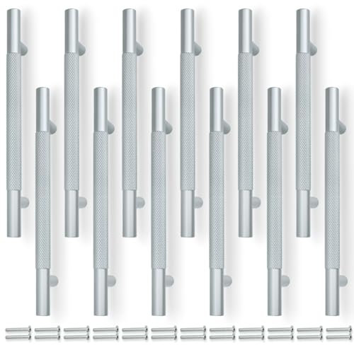 Bwintech 12 Pack Grey 150MM Knurled Cupboard Handles, 96MM Hole Centers Furniture Drawer Pulls Cupboard Knobs Cabinet Handles