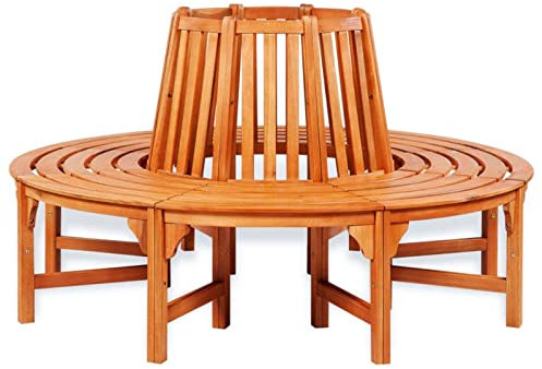 Rantry Baumbank Gartenbank Holzbank Sitzbank Parkbank Terrassenbank Möbel Bank mit Rückenlehne Rundbank Ø 160 cm Holz