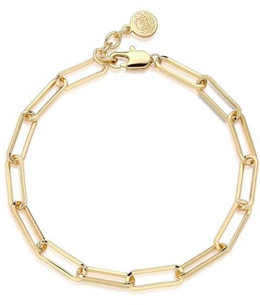 Jenosy 14K Vergoldet Armband Damen Gold Schließe Büroklammer Kette Armbänder Personalisiertes Verstellbar Anhänger Armband für Frauen Mädchen Schmuck