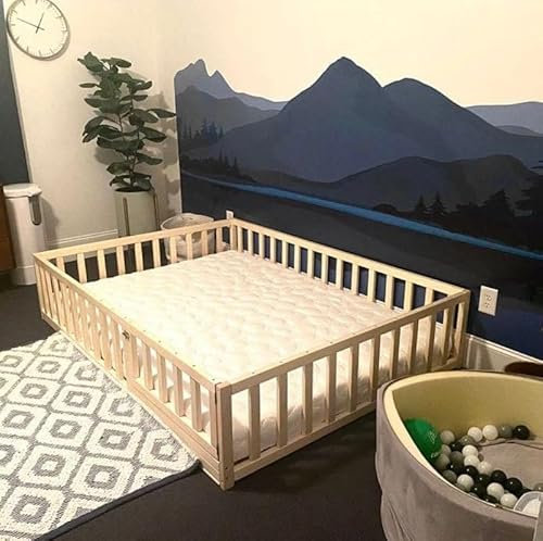 HOMEforDREAMS Lit de Sol pour Enfant : Structure inspirée des Montessori avec sommier à Lattes et Porte, idéal pour Les dormeurs autonomes (190 x 140 cm)