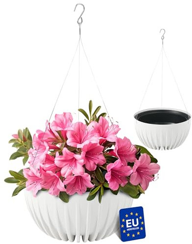 KONZEPT Macetero colgante exterior e interior en blanco, maceta de 30 cm de diámetro, maceta colgante para plantas de plástico