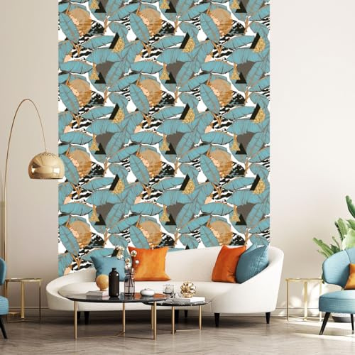 Ambiance Sticker Papier Peint Intissé Pré-encollé Rouleau Wallpaper Tropical Feuilles de Bananier Adhésif Décorative - 1 Roulle de H300 x L60 cm