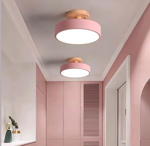 LED Deckenleuchte 12W,18CM Deckenlampe mit 3 Einstellbaren Farbtemperaturen(3000K-6000K),Durchmesser Moderne Runde Deckenleuchten für Küche,Balkon,Korridor,Schlafzimmer,Wohnzimmer(Rosa）