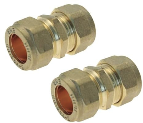 PlumbEZ WRAS Lot de 2 raccords à compression droits en laiton de 15 mm, conformes à la norme BS EN 1254-2, pour tuyaux en cuivre, parfaits pour les connexions de tuyaux en cuivre de 15 mm