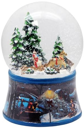 Schneekugel Schlittenfahrt Nostalgie Winterwald Weihnachten | Sockel Winterlandschaft Eisläufer | mit Spieluhr | H:14 cm B: 10 cm | Schüttelkugel | 20091
