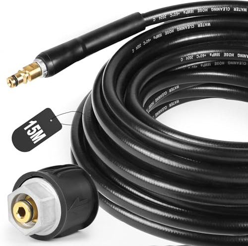 SWAWIS Manguera Hidrolimpiadora 15M 180 Bar para Kärcher K2 K3 K4 K5 K6 K7 Hidrolimpiadora Manguera Flexible de Limpieza de alta Presión con Accesorios de Conexión Rápida y Pieza Adaptadora