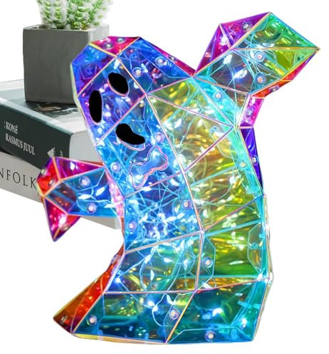 Moreeulsi 20x20x7.3cm Prisma Geist Lampe, Prisma Regenbogen Gespenst Lampe, Prisma Regenbogengeis, Regenbogen-Geister-Nachtlicht, Regenbogenprisma-Geister-Schreibtischstatue