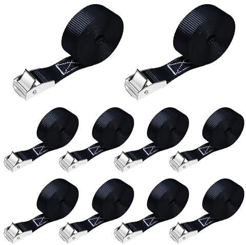 10 Lot de Sangles à Cliquet 2m x 250kg avec Boucle à Cam - Sangles d'Arrimage 25mm pour Vélos, Bagages & Transport - Certifié TÜV/GS Selon la Norme DIN en 12195-2 - KODIAK STRAPS