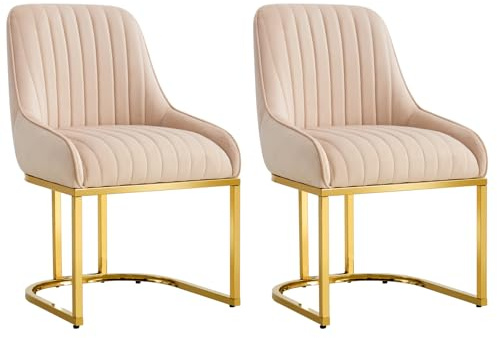 HYGRAD BUILT TO SURVIVE Set Of 2 Velvet Dining Chair Luxury Padded Dining Room Chairs Armless Gold Chairs For Kitchen Restaurant Office (Blue) (Cream)